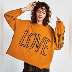 ZARA Cropped Love Dreamer crop sweatshirt embroidered EUC oversized size small